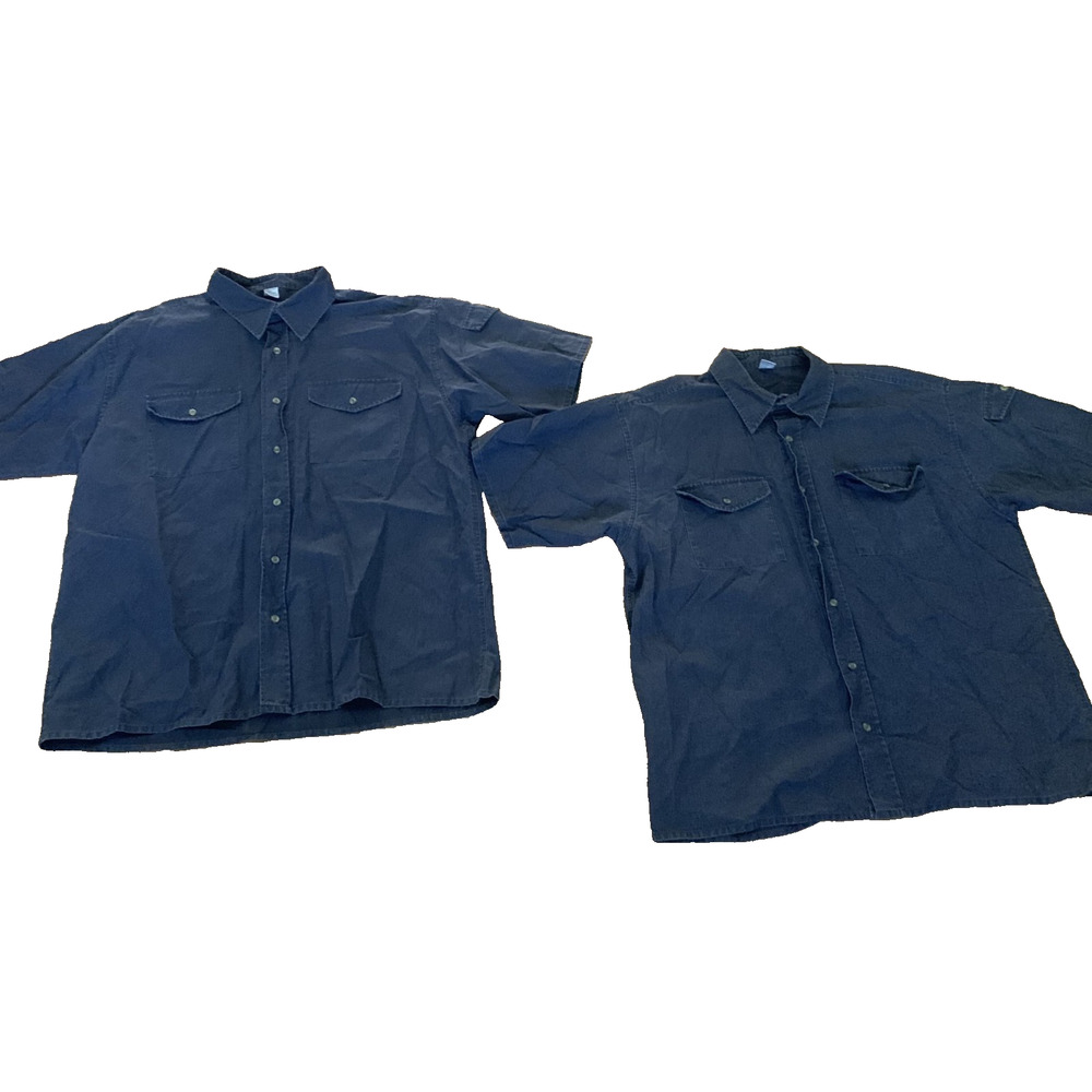 LOT OF 2 MEN'S BLUE COTTON BUTTON FRONT 3 POCKET WORK SHIRTS SIZE XL